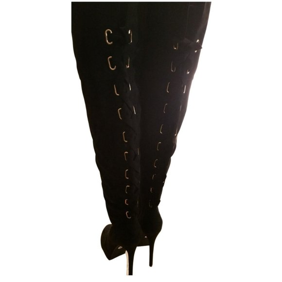 NWOB- Faux Suede Thigh High Gold Lace Up Back Boot Size 8 - Picture 2 of 2